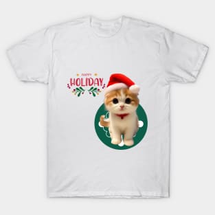 Brown kitten in Santa hat Happy Holidays ,Brafdesign T-Shirt